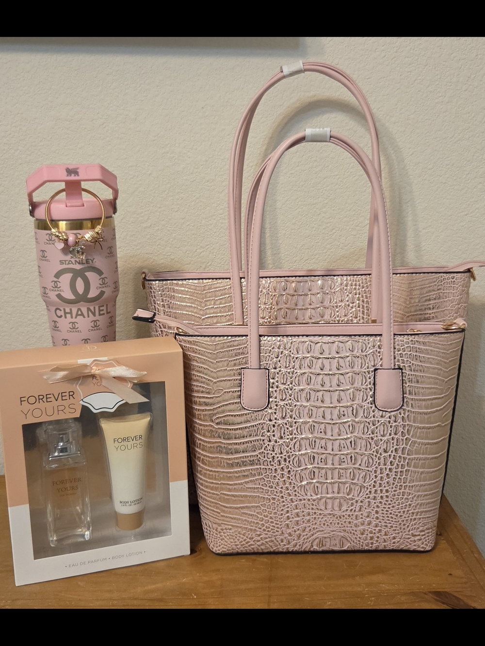 Blush Pink Croc-Embossed Tote Bag